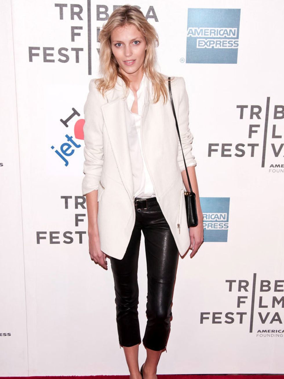 <p><a href="http://www.elleuk.com/content/search?SearchText=Anja+Rubik&amp;SearchButton=Search">Anja Rubik</a> keeps it simple in monochrome with a splash of leopard print at the Tribeca Film Festival, New York, April 2011</p>