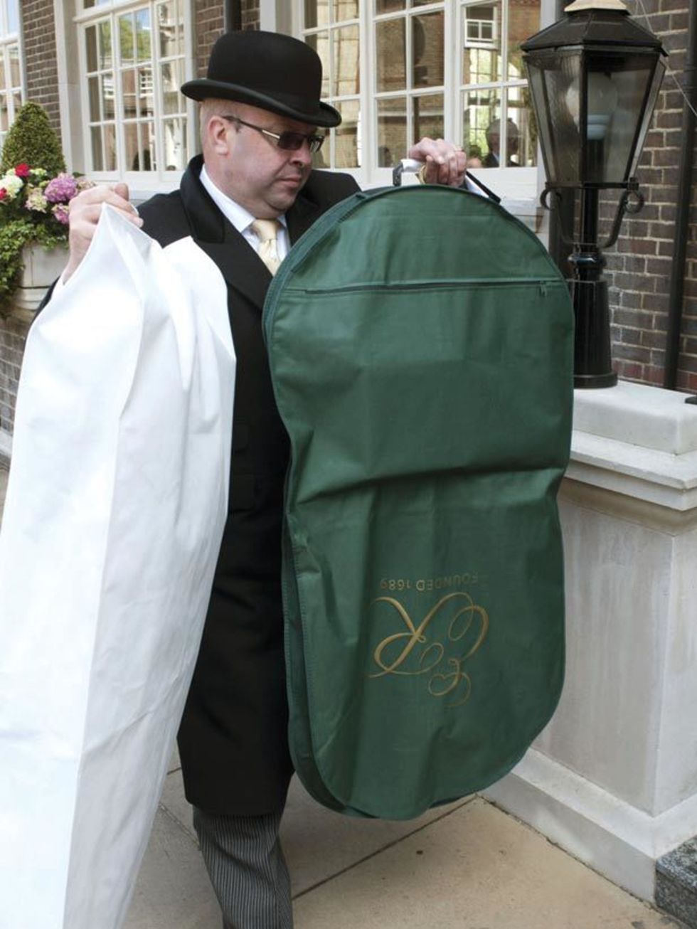 <p>Part of the Middletons wedding wardrobe is delivered to the Goring Hotel ahead of tomorrow's Royal Wedding</p>
