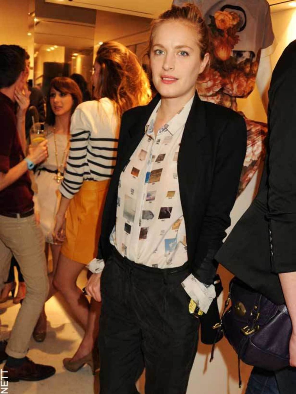 <p>Polly Morgan looking suitably stylish in her MOP blouse at the Mother of Pearl Pop Up Shop party in London, 12th April, 2011</p>