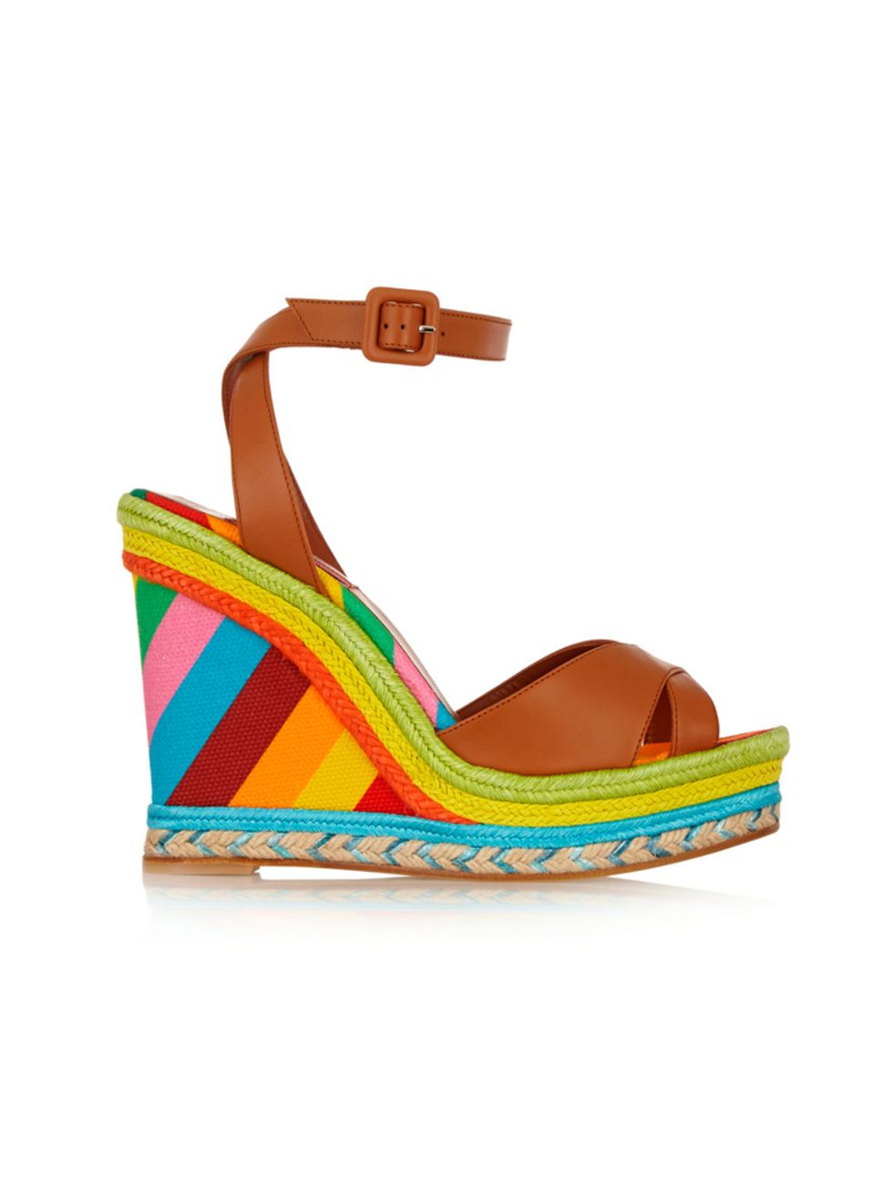 <p><a href="http://www.net-a-porter.com/product/507640/Valentino/printed-leather-raffia-and-canvas-wedge-sandals" target="_blank">Valentino</a> wedges, £340</p>