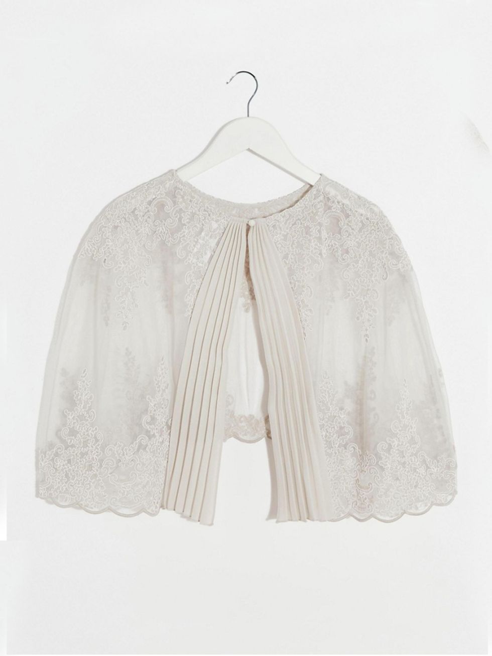 <p>Lace cape, £40, <a href="http://www.asos.com/asos/asos-premium-wedding-lace-and-pleat-back-cape/prod/pgeproduct.aspx?iid=6020031&clr=Lightgrey&SearchQuery=cape+wedding&pgesize=33&pge=0&totalstyles=33&gridsize=3&gridrow=1&gridcolumn=1" target="_blank">A
