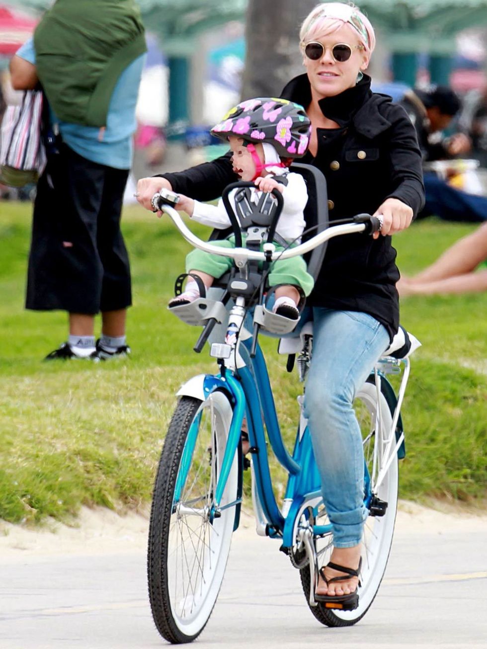 <p>Pink riding in Los Angeles with her daughter Willow Sage, May 2012</p>