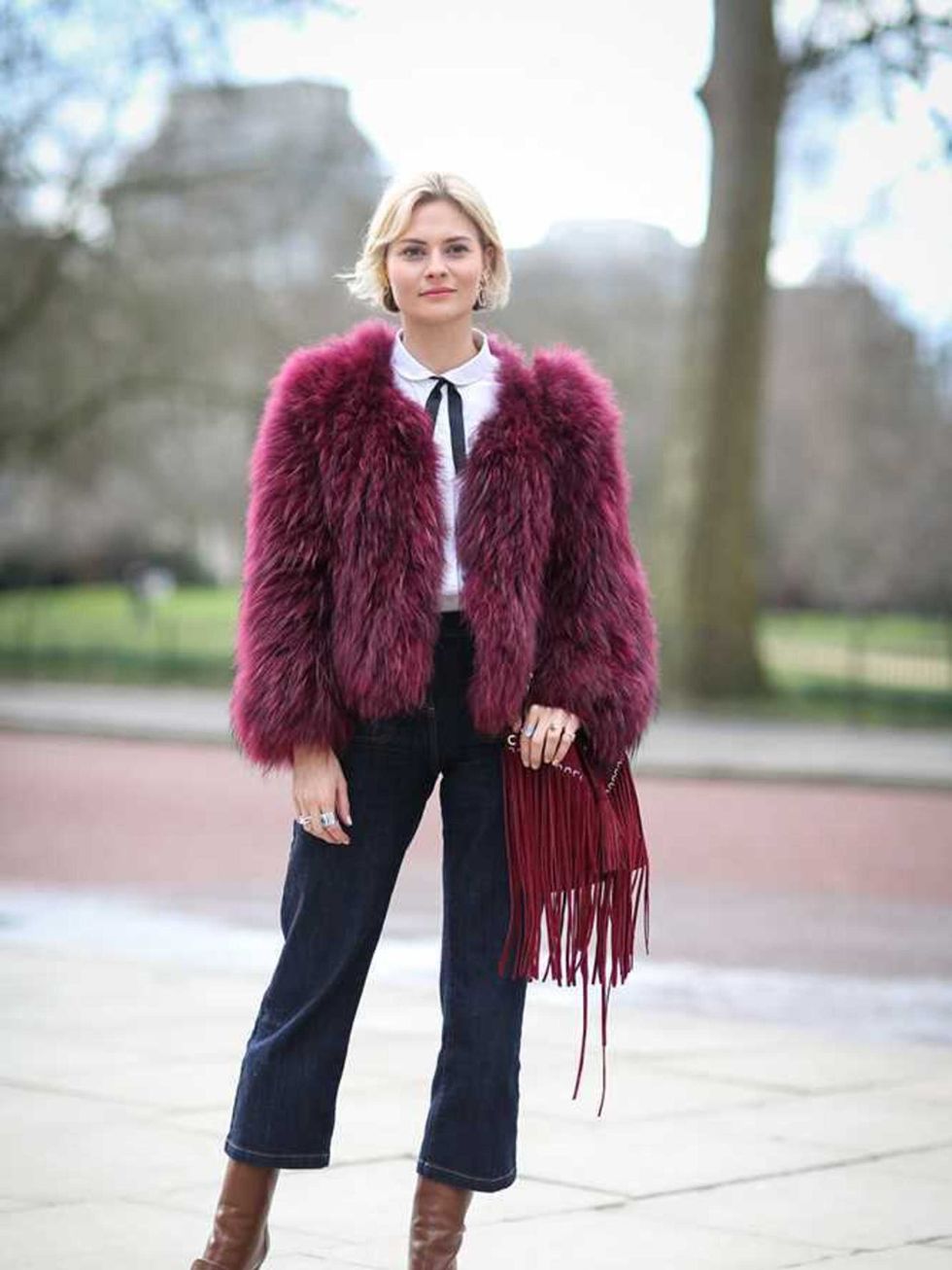 <p>Pandora Sykes</p>

<p>Gap shirt, Hobbs jeans, Sandro bag and Gucci boots.</p>