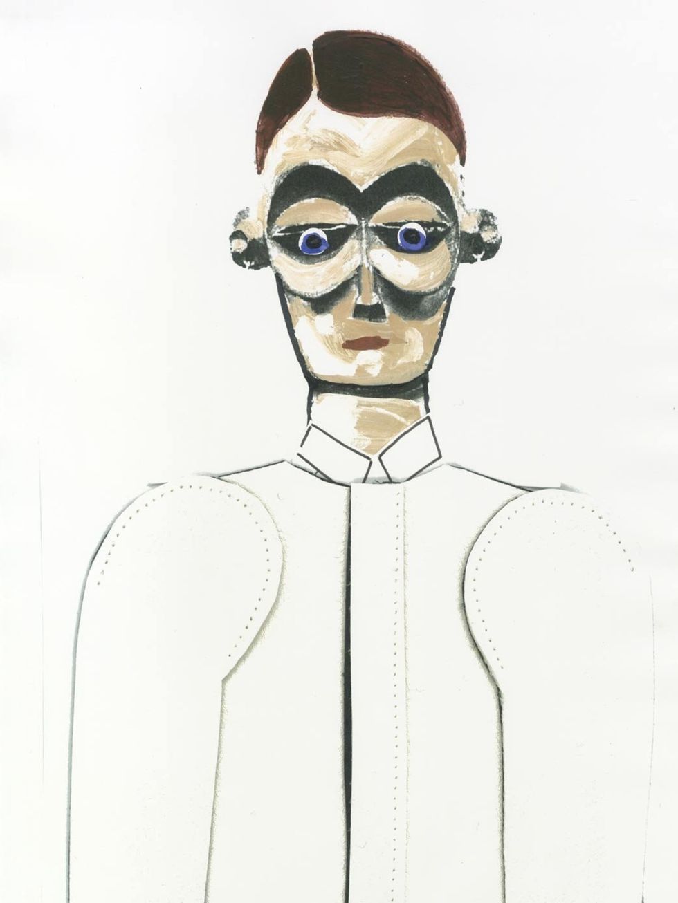 <p>Alice Bastin's sketch of the tailored mens plunge coat she designed in collaboration with Bally</p>