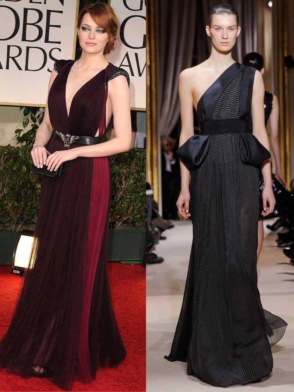<p>Emma Stone in Lanvin at the Golden Globes, and look 25 from the Giambattista Valli couture show.</p>