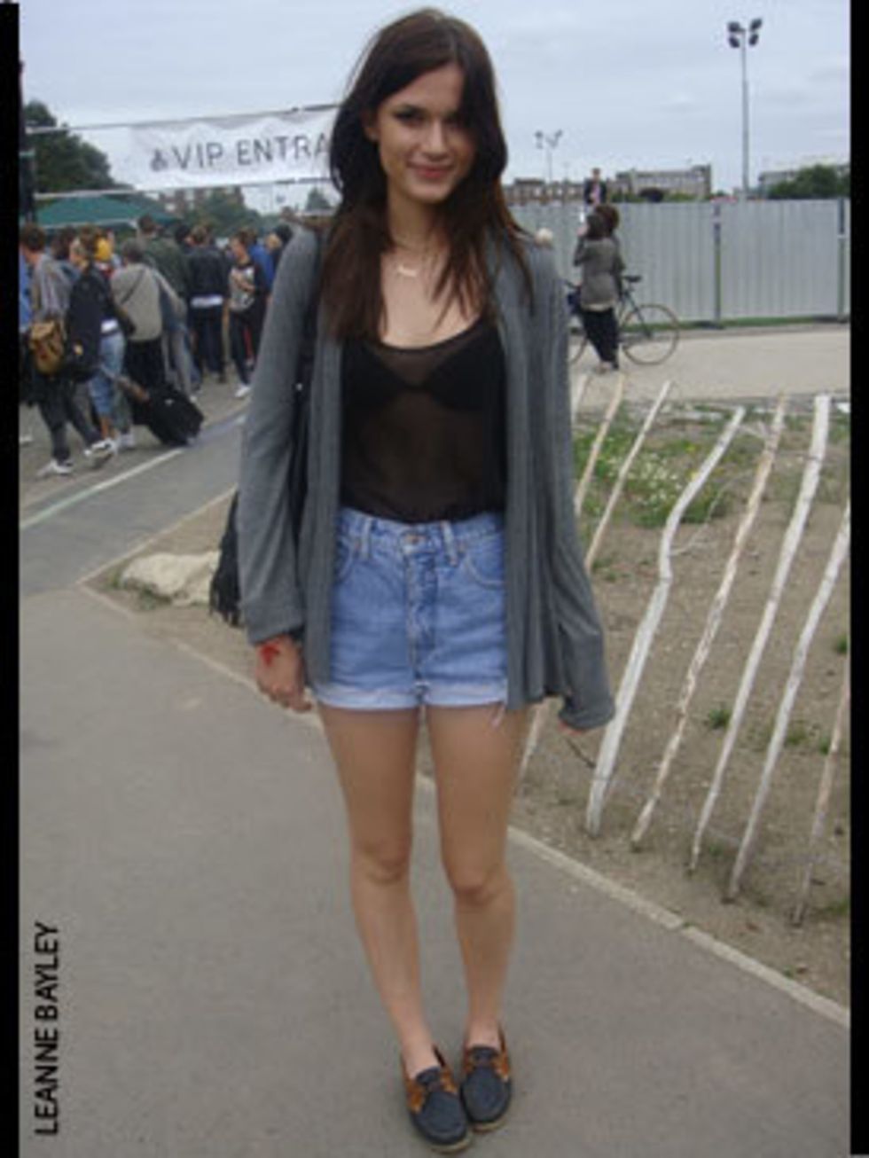 <p>Hannah Cassedy, 16, Student, wearing a cardigan and vest from H&amp;M and shorts and shoes which are both vintage.</p>