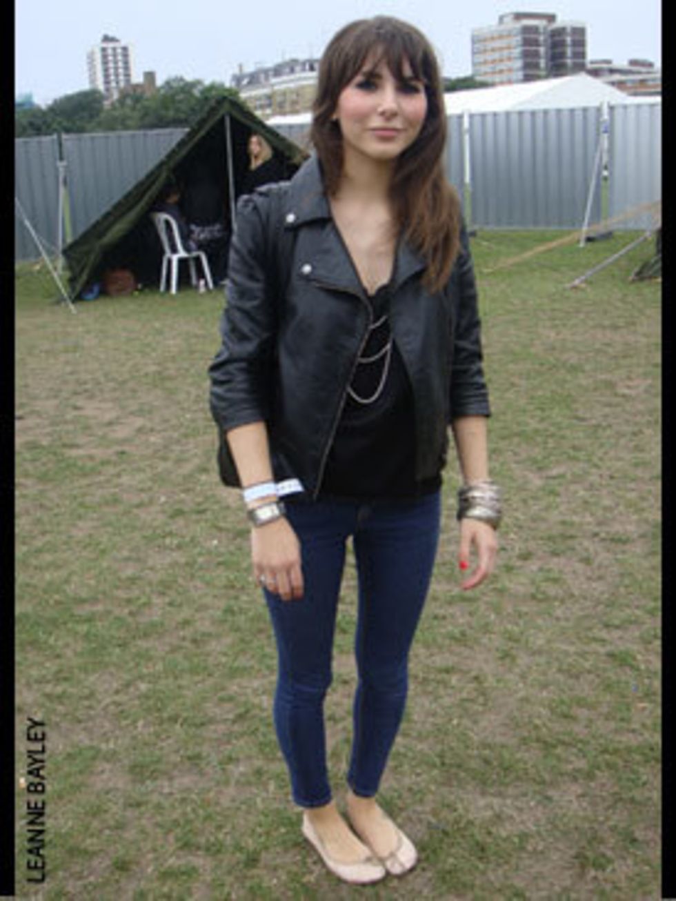 <p>Lisa Kharas, 19, wearing Jeans from Topshop, camisole from Marks and Spencer, a Vintage bag and ballet pumps also from Topshop.</p>