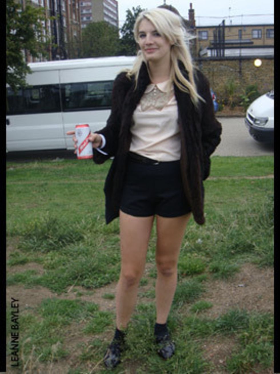 <p>Jess Gladstone, 21, Wearing a blouse, jacket and shorts which are all vintage and shoes by Topshop.</p>