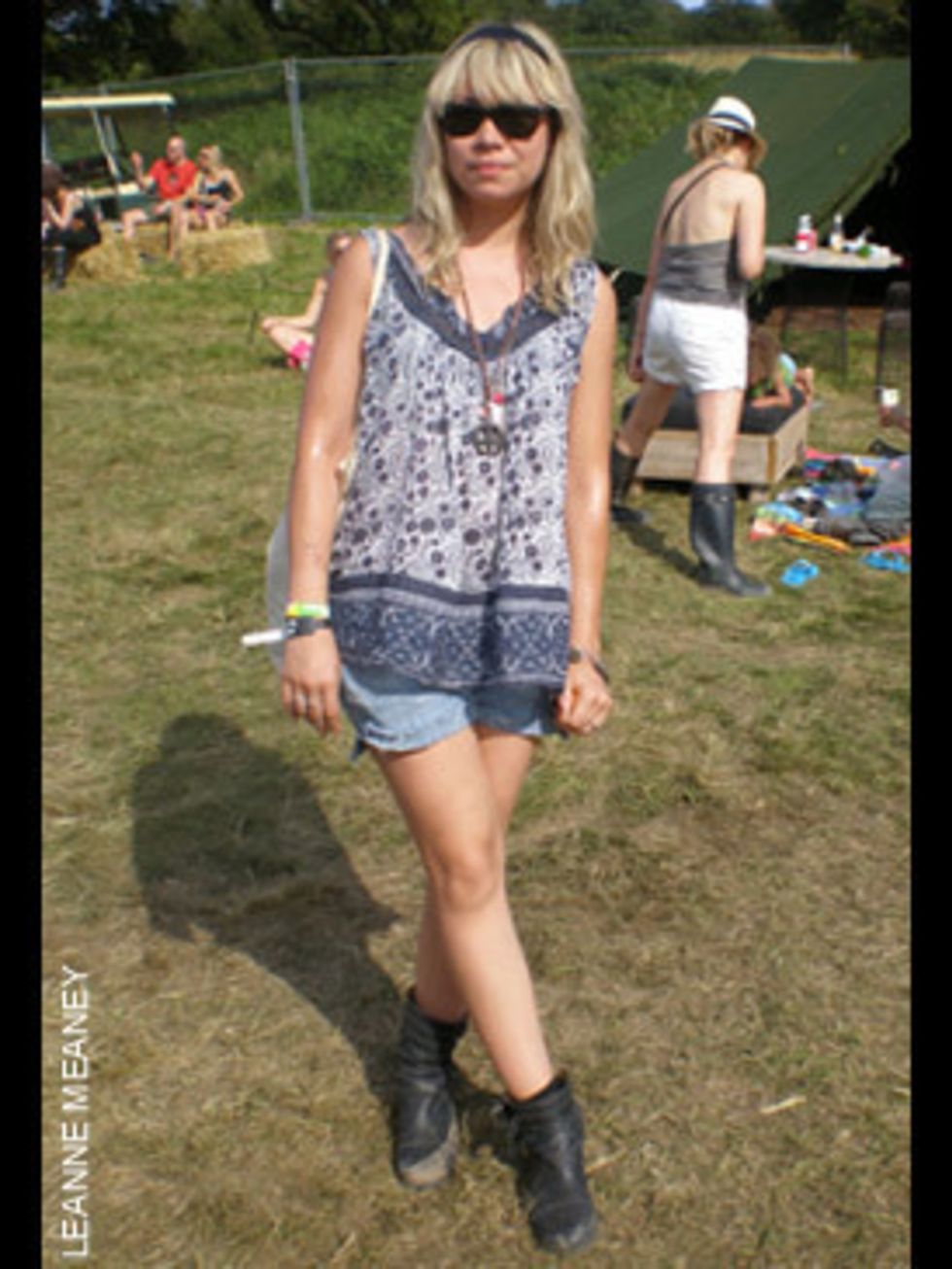 <p>Tara Rocks, 28, Promoter, wearing vintage shorts and top, shoes from Gap, and a bag from West Rocks.</p>