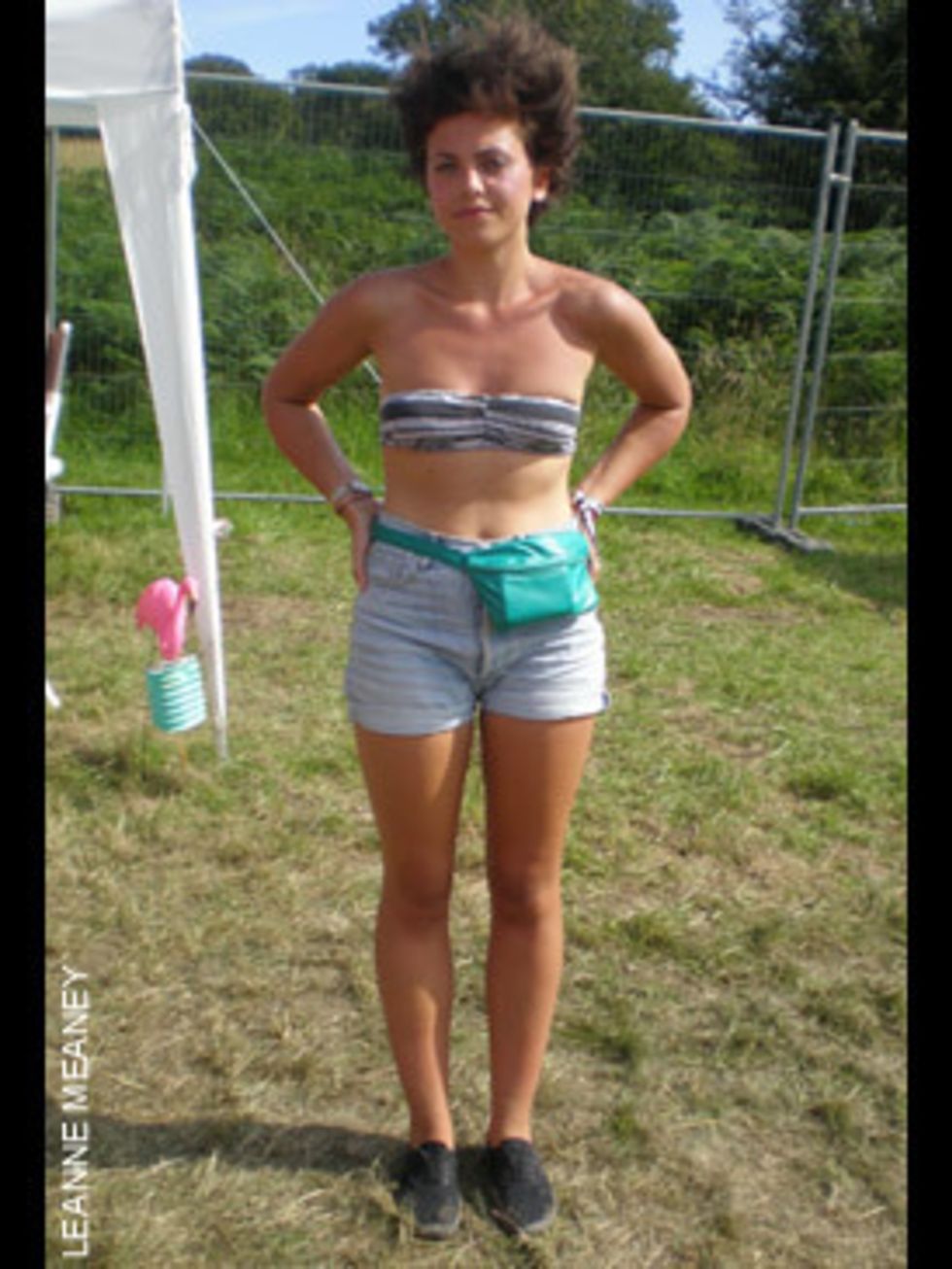 <p>Nina, 23, Fashion Designer, Wearing a bandeaux and Bumbag from American apparel and vintage shorts.</p>