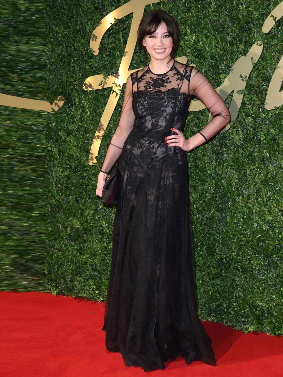 <p>Daisy Lowe arrives at the British Fashion Awards, December 2013.</p>
