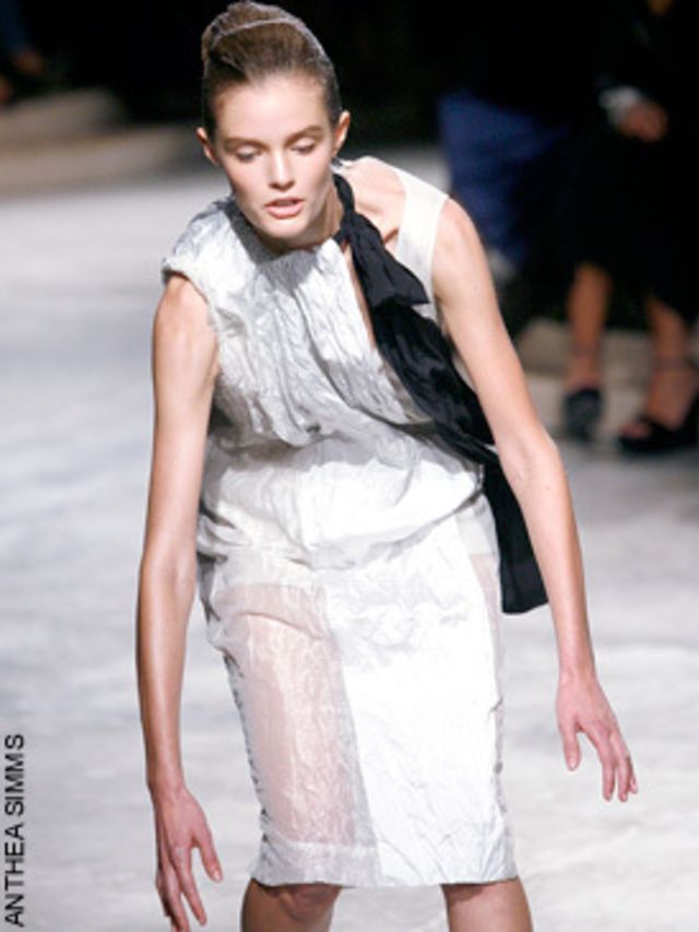 <p>  </p><p>Prada</p><p>Autumn 08's model army of tough black, lace clad models had all but disappeared on last night's spring catwalk as it was obvious in the very first outfit that Miuccia's latest version of femininity is perhaps more vulnerable and su