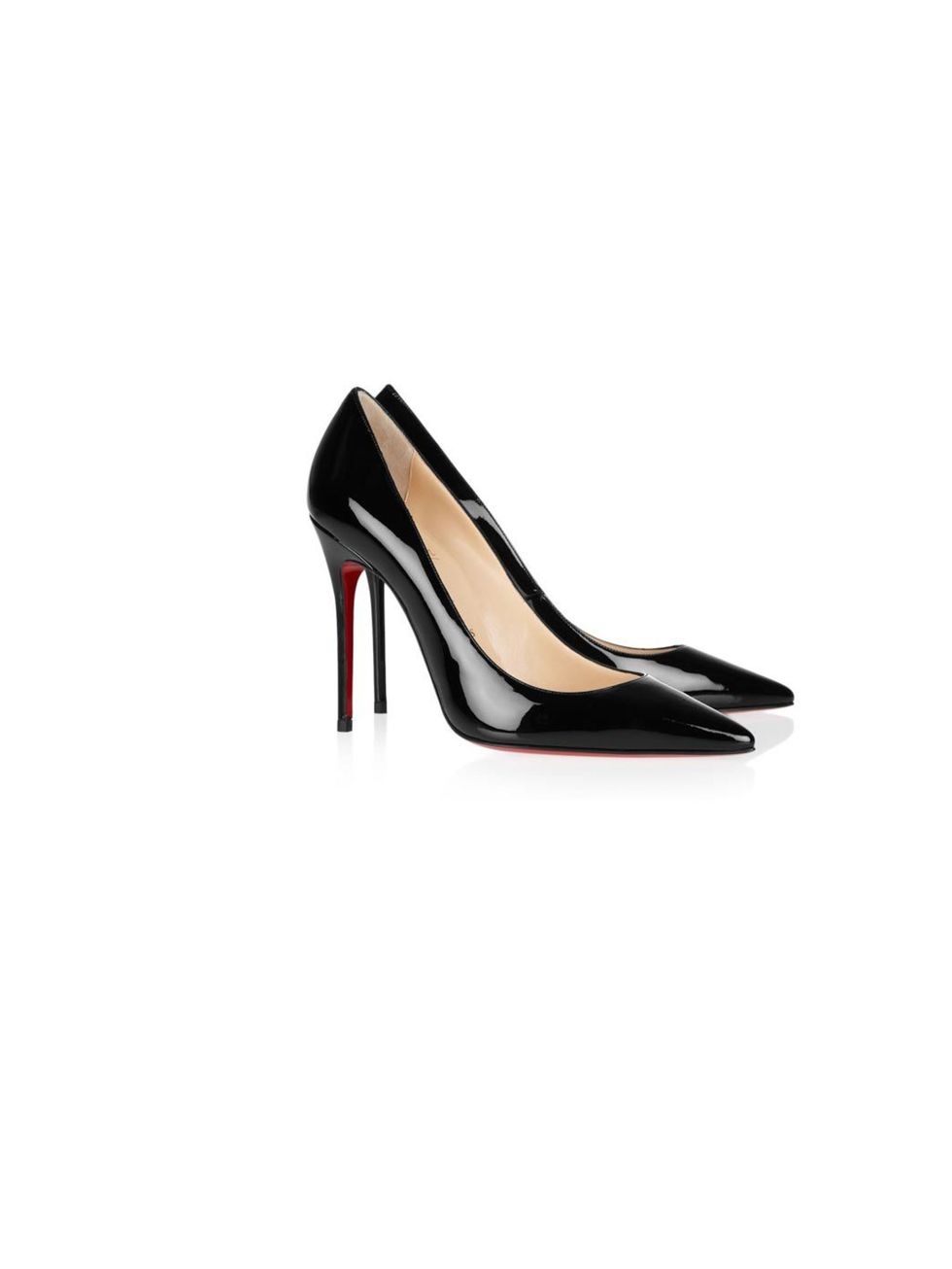 <p>Christian Louboutin 'Decollete' patent-leather pumps, £395, For stockists call 0207 491 0033</p>
