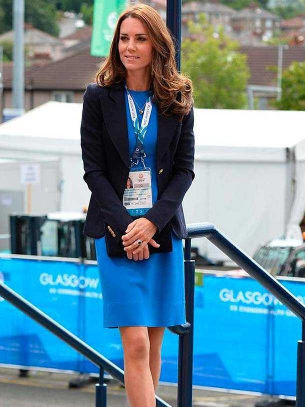 <p>Kate Middleton wears Stella McCartney at Hampden Park where she watched the athletics at the Commonwealth Games in Glasgow, August 2014.</p>
