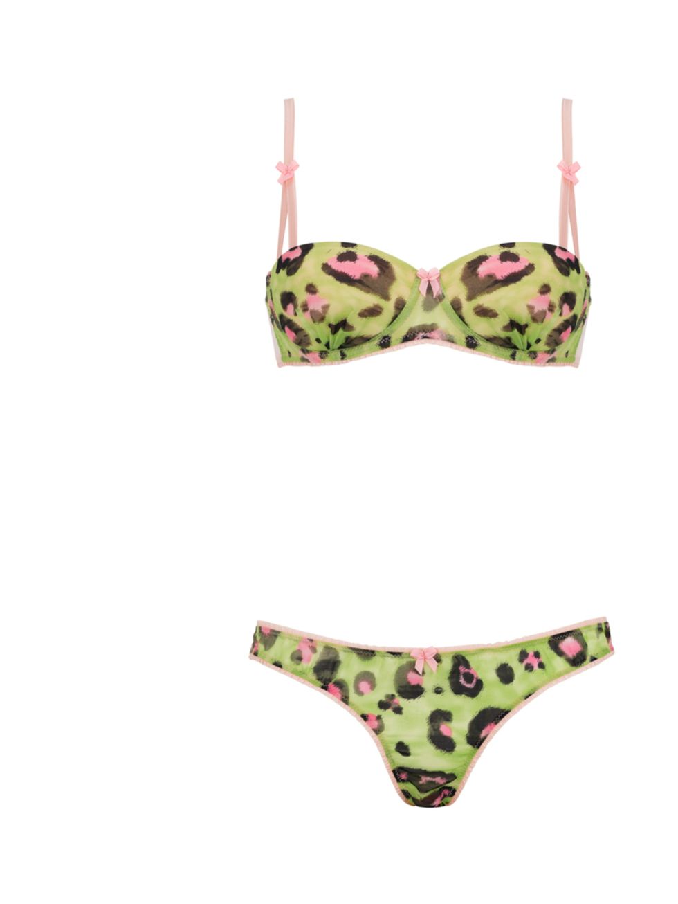 <p>Dont just confine the seasons bold prints and girly pastels to your outerwear - theyre perfect for your underwear drawer too Mimi Holliday pink and green leopard print bra, £49, and briefs, £25, at Fenwick for stockists call 0207 629 9161</p>