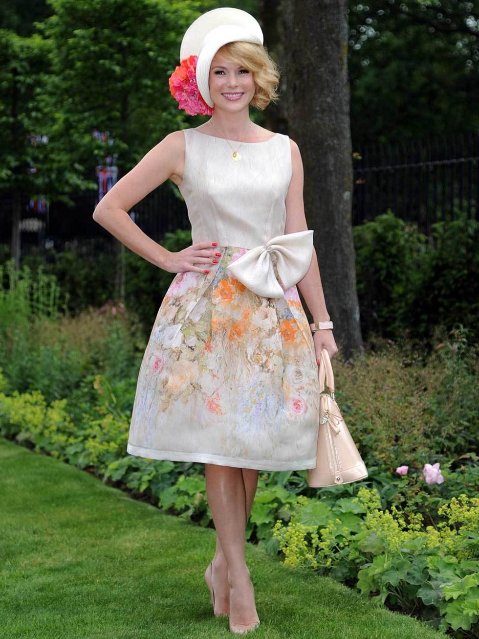 <p>Amanda Holden wearing a DeDe Valentine hat at the Royal Ascot 2012</p>