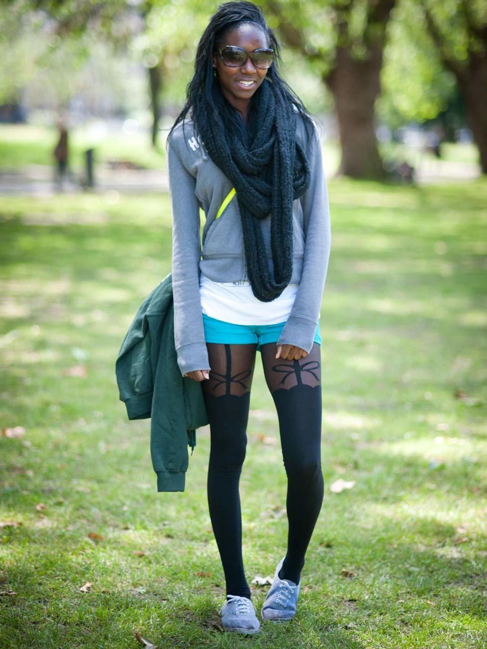<p>Chante Halliday, 21, Student. Hollister hoodie, Primark shorts, tights and shoes, Republic scarf.</p><p>Photo by Stephanie Sian Smith</p>