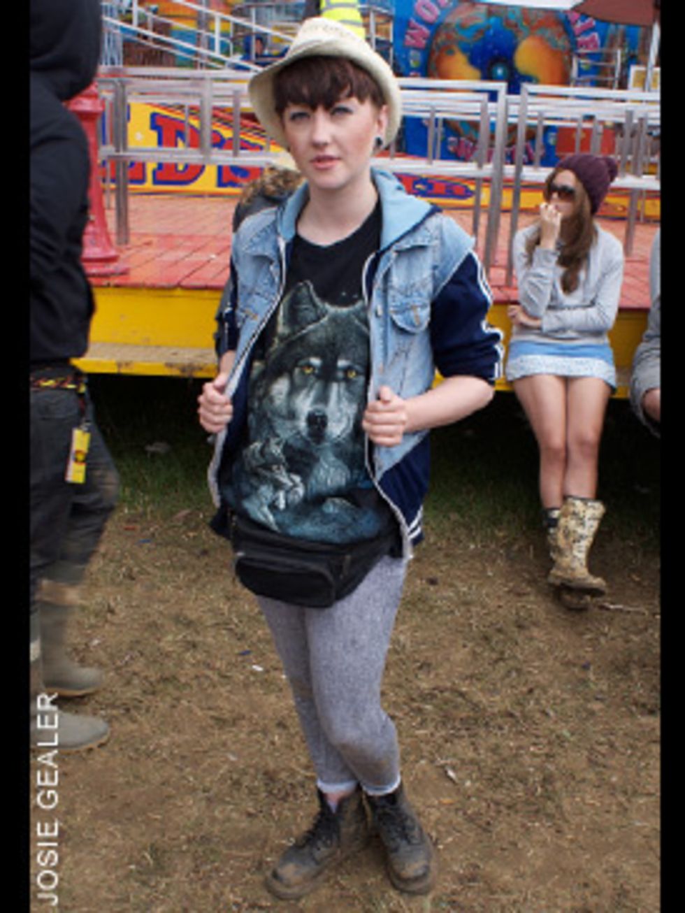 <p>Emma Parry, a 19 year old Art Student is wearing a Vintage Jacket, T-shirt and Bum Bag, Leggings from Topshop and Doc Martens.</p>