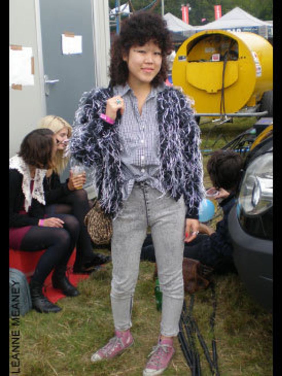<p>Tommi Tokyo, a 20 year old Singer and Design Assistant for PPQ is wearing a cardigan from Broadway Market and a Vintage shirt and leggings from Tokyo. </p>