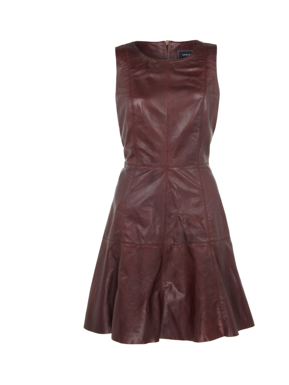 <p><a href="http://www.riverisland.com/women/dresses/party--evening-dresses/dark-red-leather-fit-and-flare-dress-620811">River Island</a> burgundy leather skater dress, £120</p>