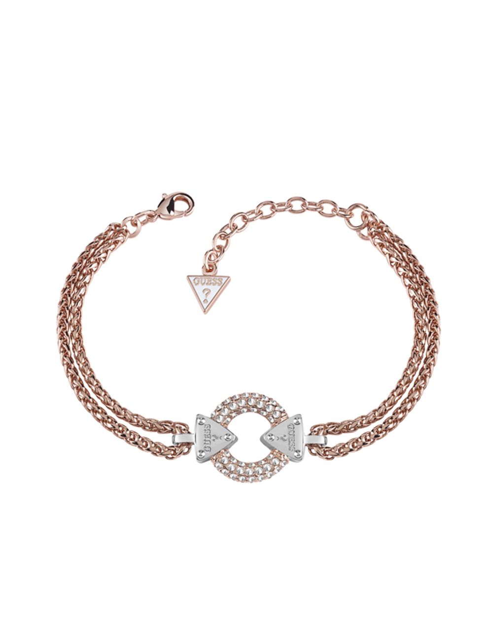 <p><a href="http://www.hsamuel.co.uk/webstore/d/3765350/guess+rose+gold+plated+chain+circle+lock+bracelet/" style="line-height: 20.8px;" target="_blank">Embrace Me</a> Rose Gold Plated Bracelet, £95</p>