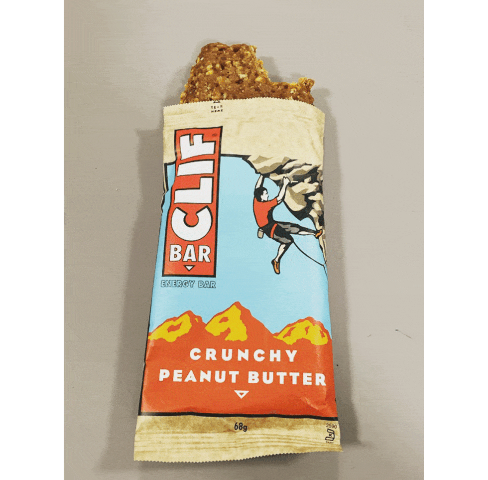 <p>Clif Bar Crunchy Peanut Butter, 68g</p>

<p>Kcal: 250</p>

<p>Fat: 6g</p>

<p>Carbohydrate: 41g</p>

<p>Protein: 11g</p>

<p>Verdict: Won't be trying this one again. Yes, it was tasty, like most peanut butter bars are, but anything that is that high in