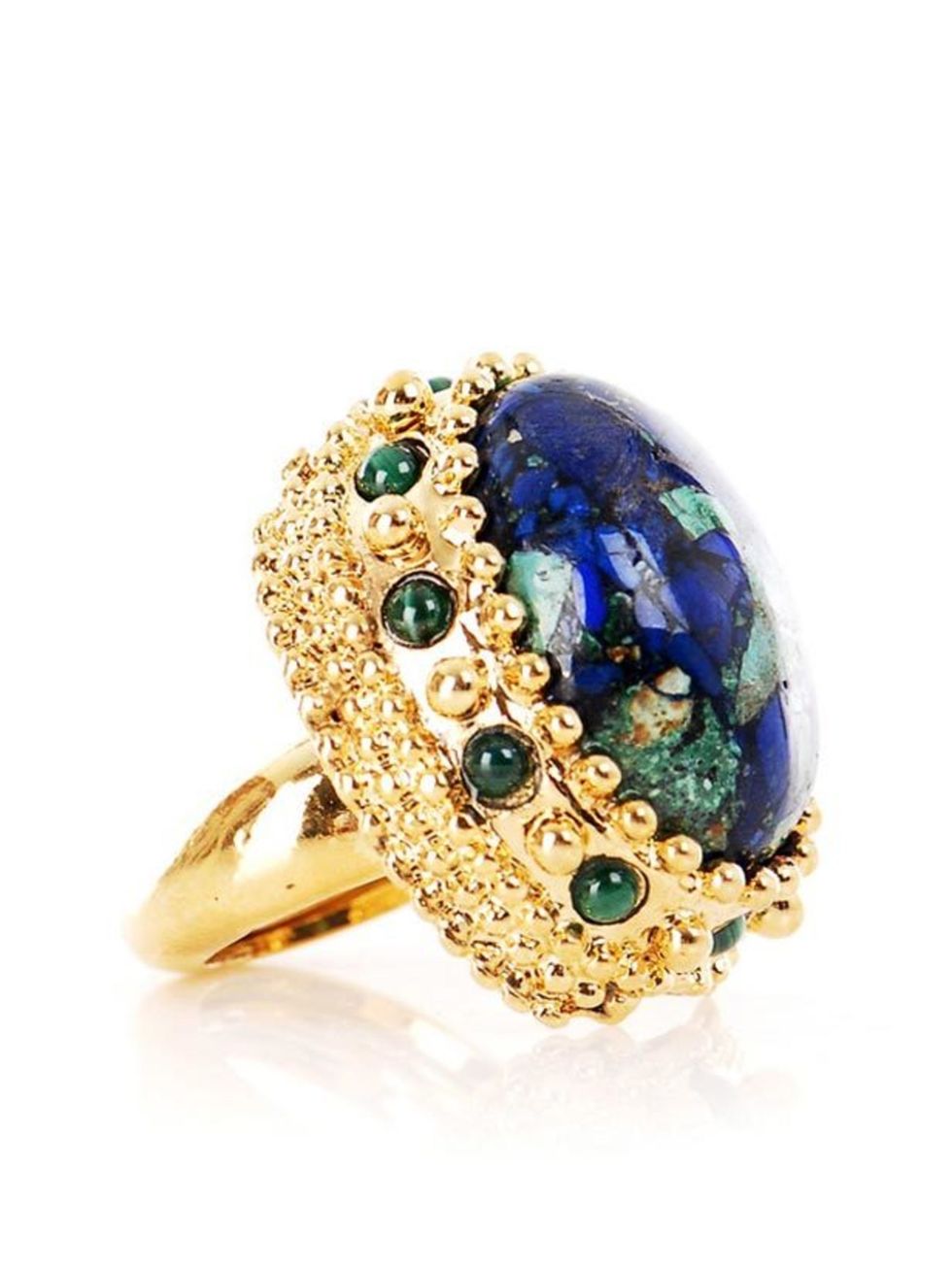 <p>Gemstone cocktail ring, £88, by Kara by Kara Ross at <a href="http://www.matchesfashion.com/fcp/product/Matches-Fashion/Jewellery/kara-by-kara-ross-KAR-X-KBCR20-SO3-jewellery-GREEN/27772">Matches</a> </p>