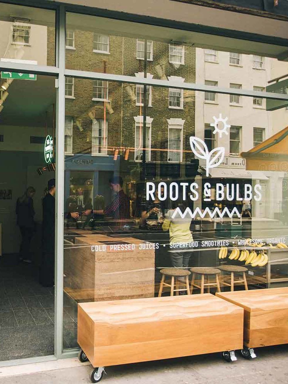 <p><a href="http://www.rootsandbulbs.com/" target="_blank">Roots & Bulbs</a></p>

<p>What? One of the UKs first cold-pressed juice bars.</p>

<p>Why visit? There is a simple menu of three carrot-based and three greens-based juices. The smoothies are enti