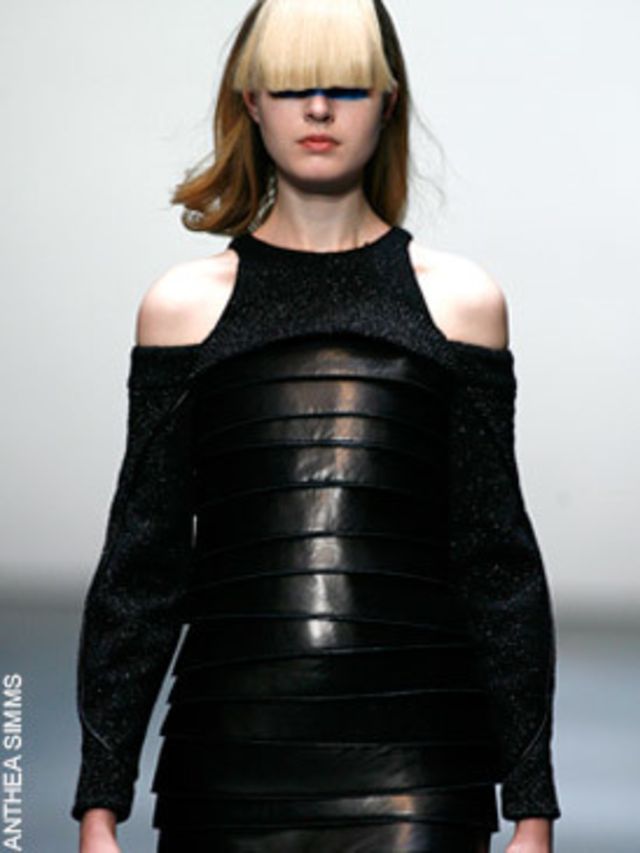 <p>Dark, feisty, subversive and strong - like Gareth Pugh, Marios Schwab and Christopher Kane, the early 90s body con aesthetic colours Goldins vision, as well as subcultures like punk and rave, some science fiction and more than a little theatre.</p><p>