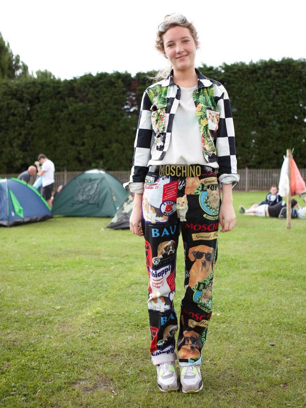 <p>Amy Sorrs, 20, Visual Merchandiser at Alexander McQueen. Versace jacket, vintage top, Moschino jeans and belt, Nike shoes.</p><p>Photo by Laura McCluskey</p>