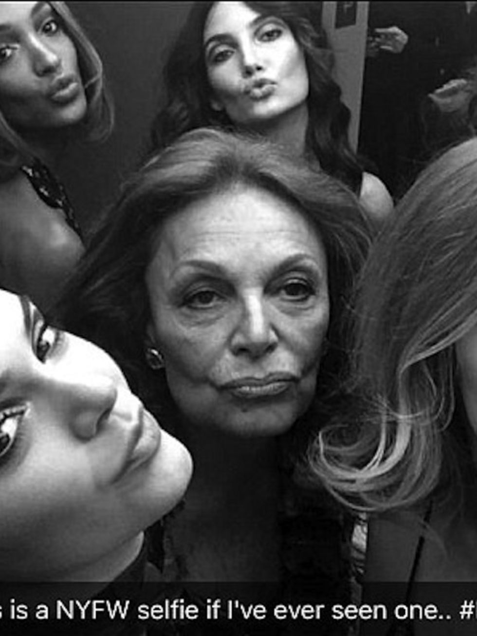 Diane von Furstenberg takes on that Oscars selfie with her very own model pack backstage at her show