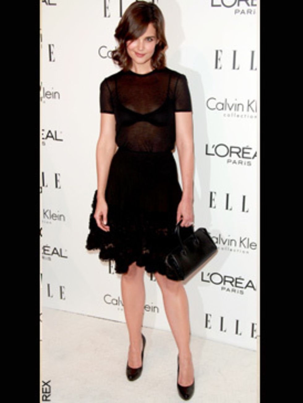 <p>Katie Holmes wearing Azzedine Alaia at the 16th Annual ELLE Women in Hollywood event</p>