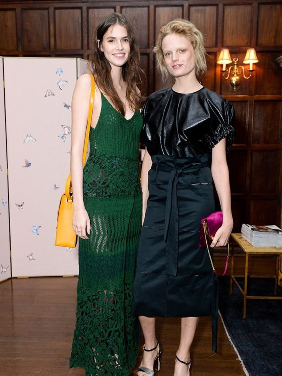 Vanessa Moody and Hanne Gaby Odiele at a Salvatore Ferragamo event to mark the launch of the Sara Battaglia for Salvatore Ferragamo handbag capsule collection in New York, April 2016.