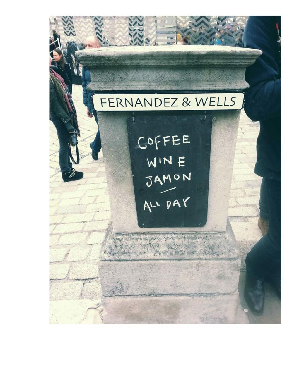 <p>And back this morning at Somerset House for Simone Rocha.</p><p>I quite liked the Fernandez &amp; wells sign. The first thought I had  was that all together this is the perfect breakfast cocktail to get me through fashion week.</p>
