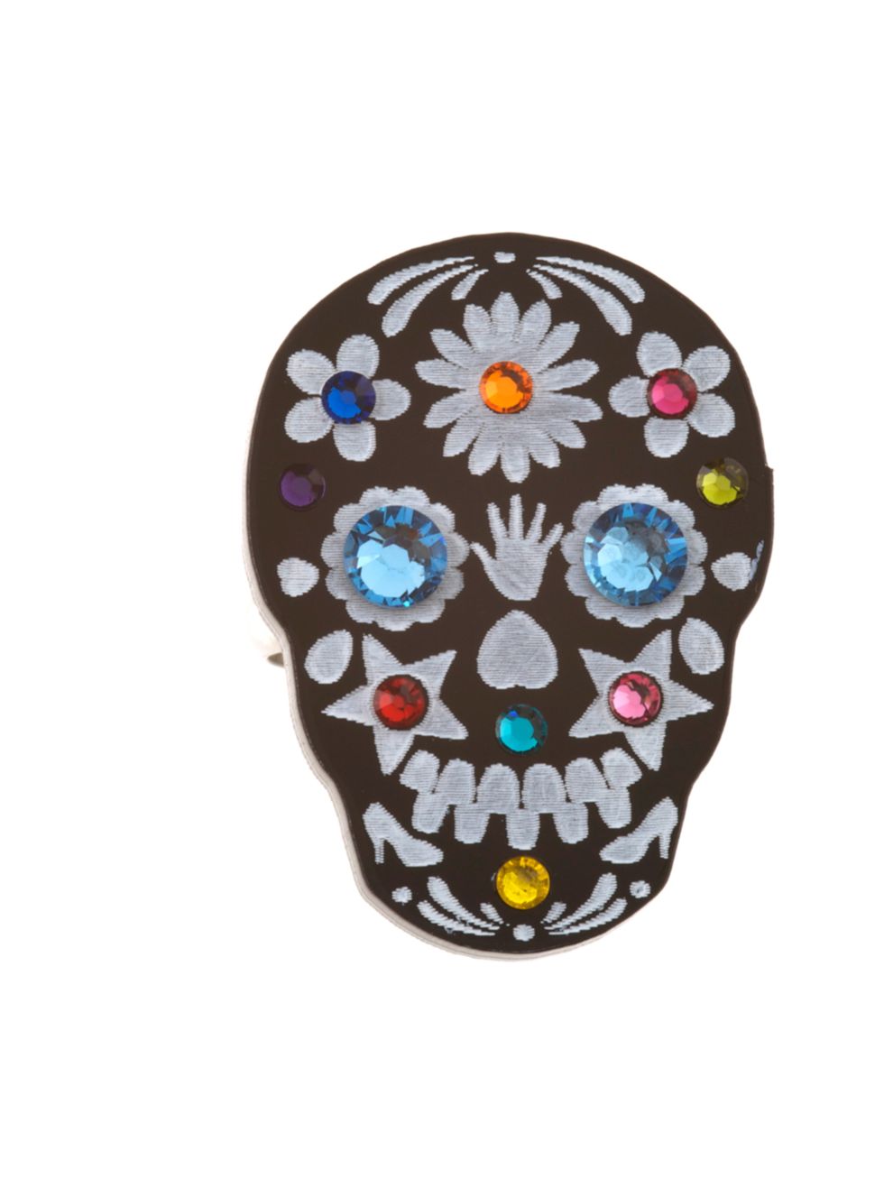 <p><a href="https://www.tattydevine.com/sugar-skull-ring-black.html">Tatty Devine</a> embellished skull ring, £24</p>