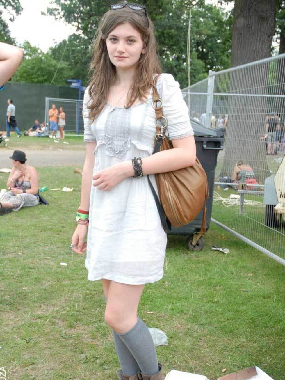 <p>Rosie, 16, Student. Zara dress, River Island boots, mums bag.</p>