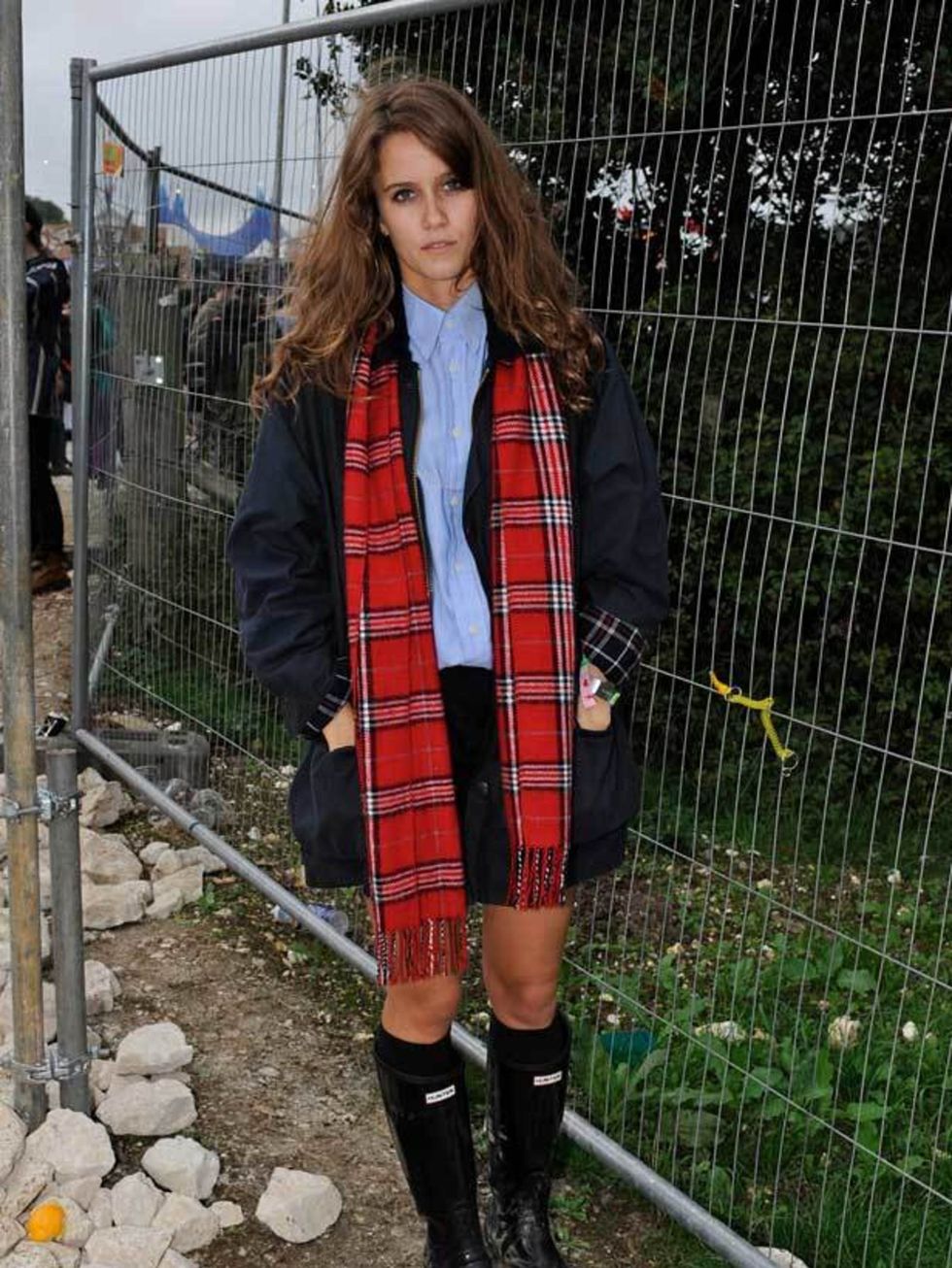 <p>Jade Williams, 22, Singer - Sunday Girl. Barbour jacket, Ben Sherman shirt, Topshop scarf and shorts, Hunter boots.</p>