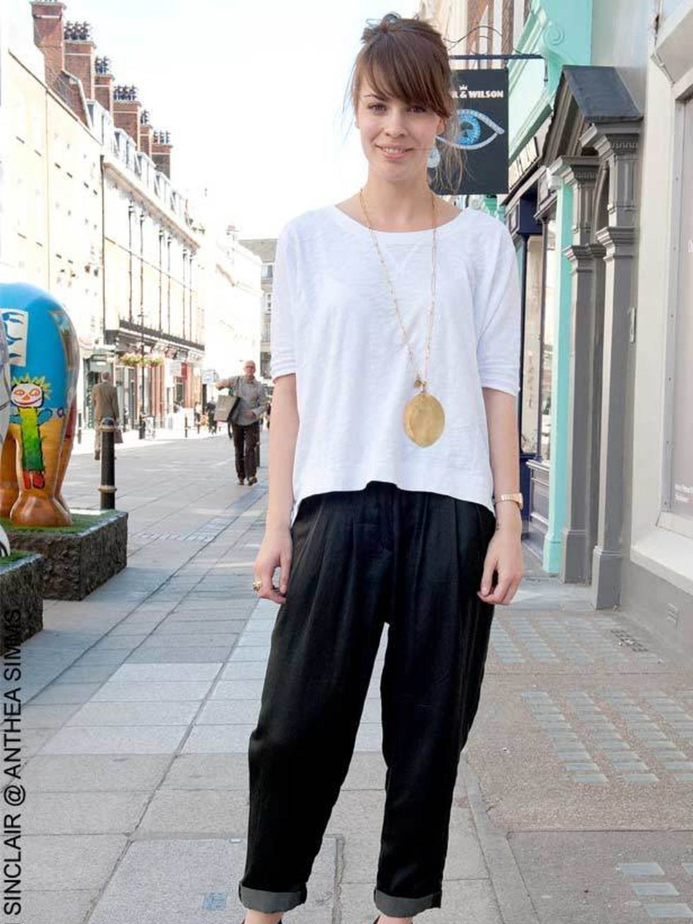 <p>Kate, 26, Student. Whistles trousers, top and necklace, ?New Look shoes</p>