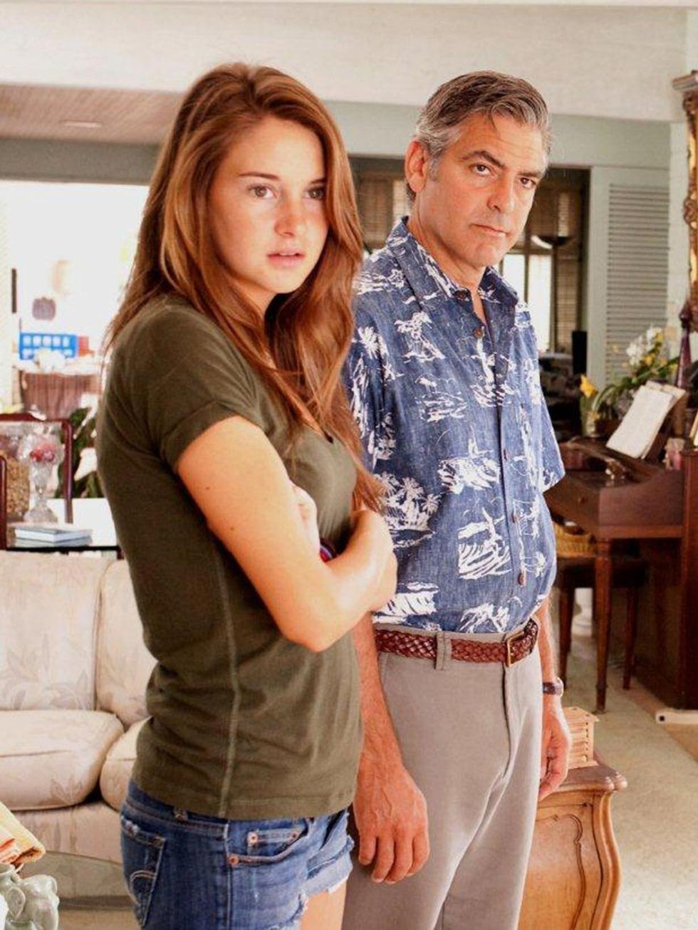 <p>Shailene Woodley with George Clooney in The Descendants</p>