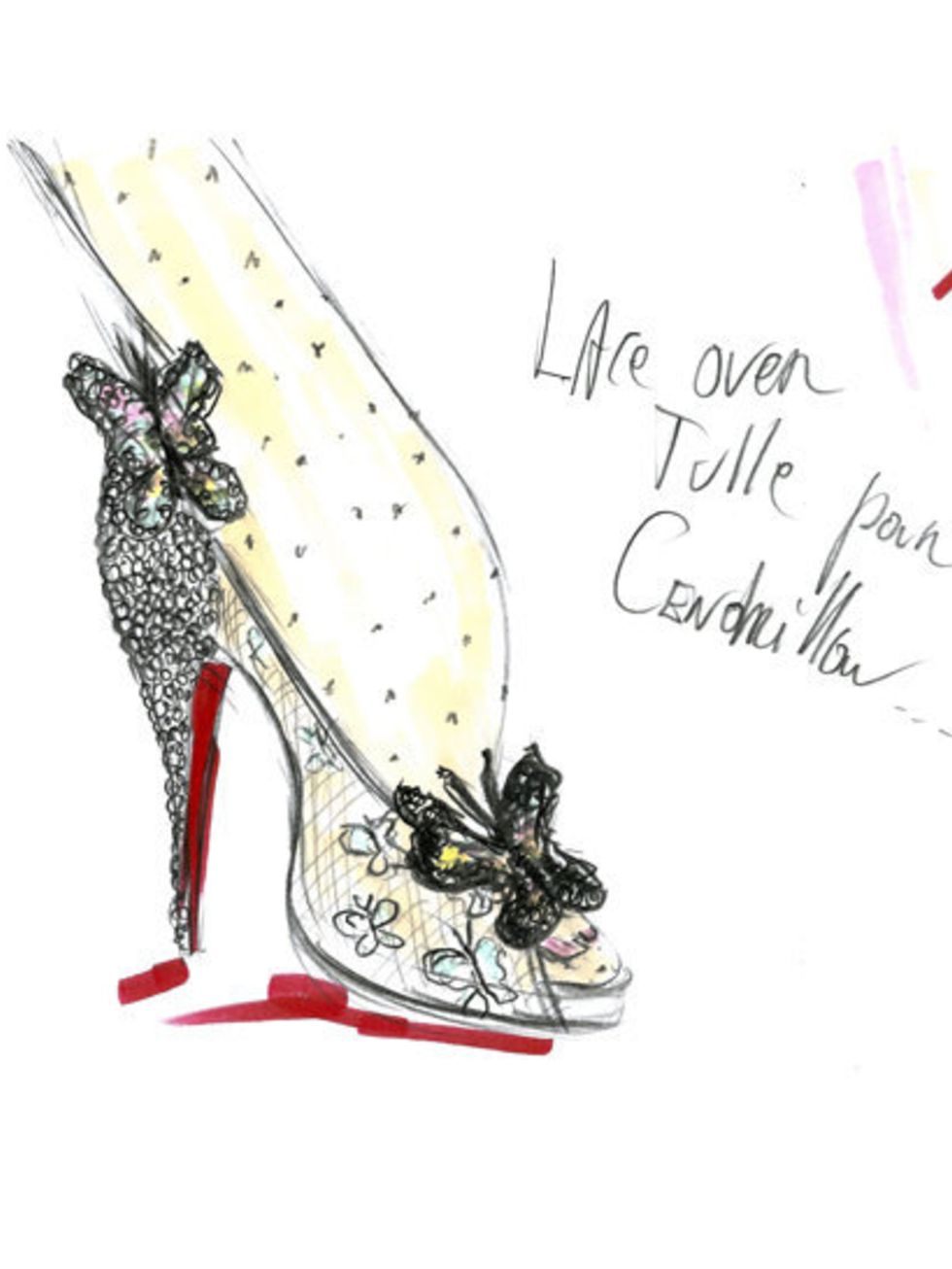 <p>A sketch of Louboutin's Cinderella shoe</p>