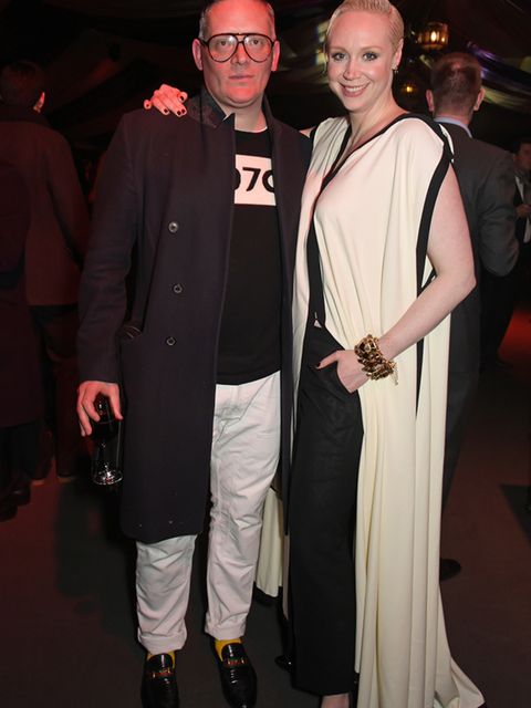 Gwendoline Christie and Giles Deacon at the 'Game of Thrones' UK Premiere After Party at the Tower of London, March 2015.