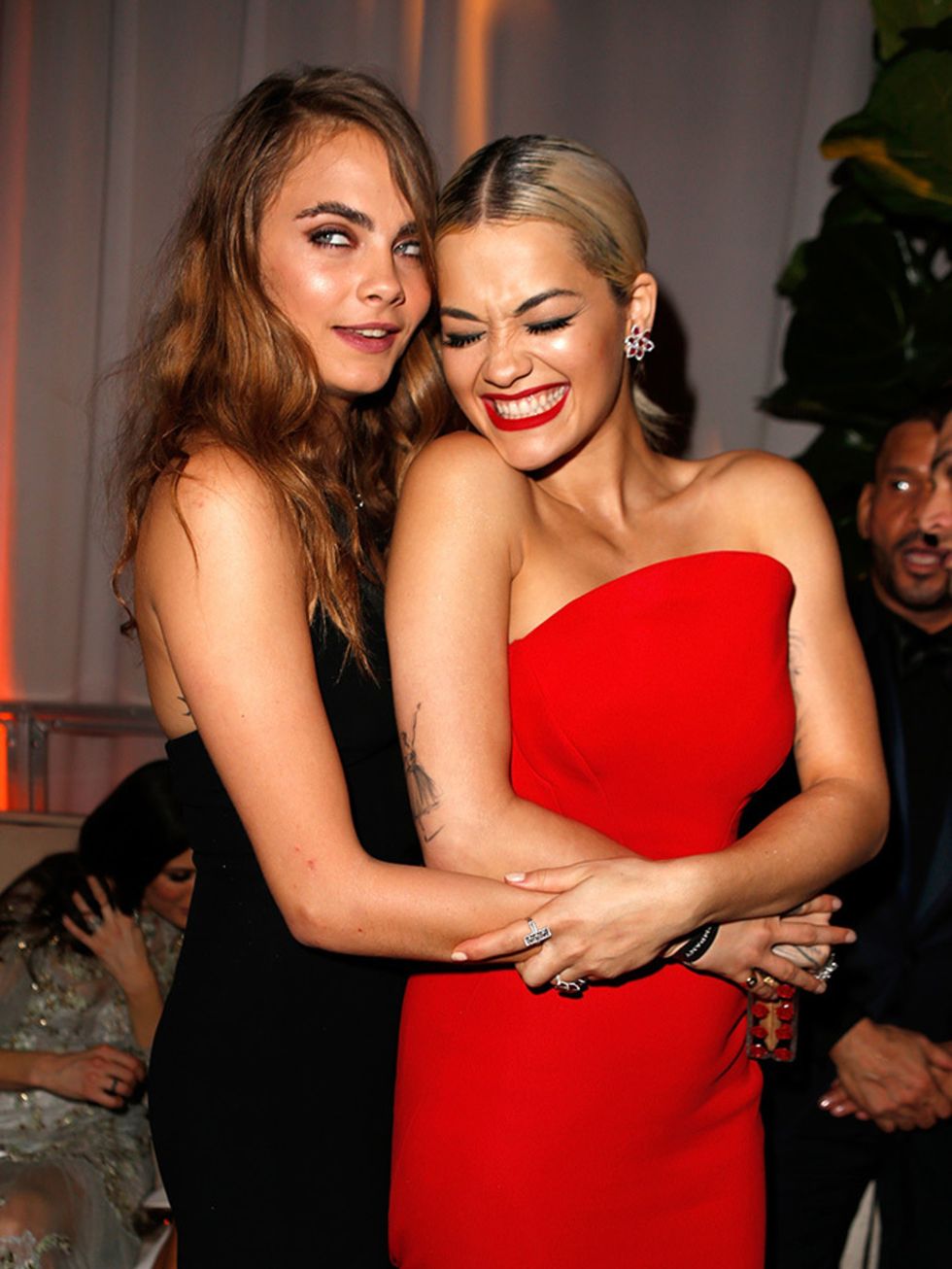 Cara Delevingne and Rita Ora attend the Weinstein Company and Netflix's 72nd annual Golden Globe after-party, January 2015.