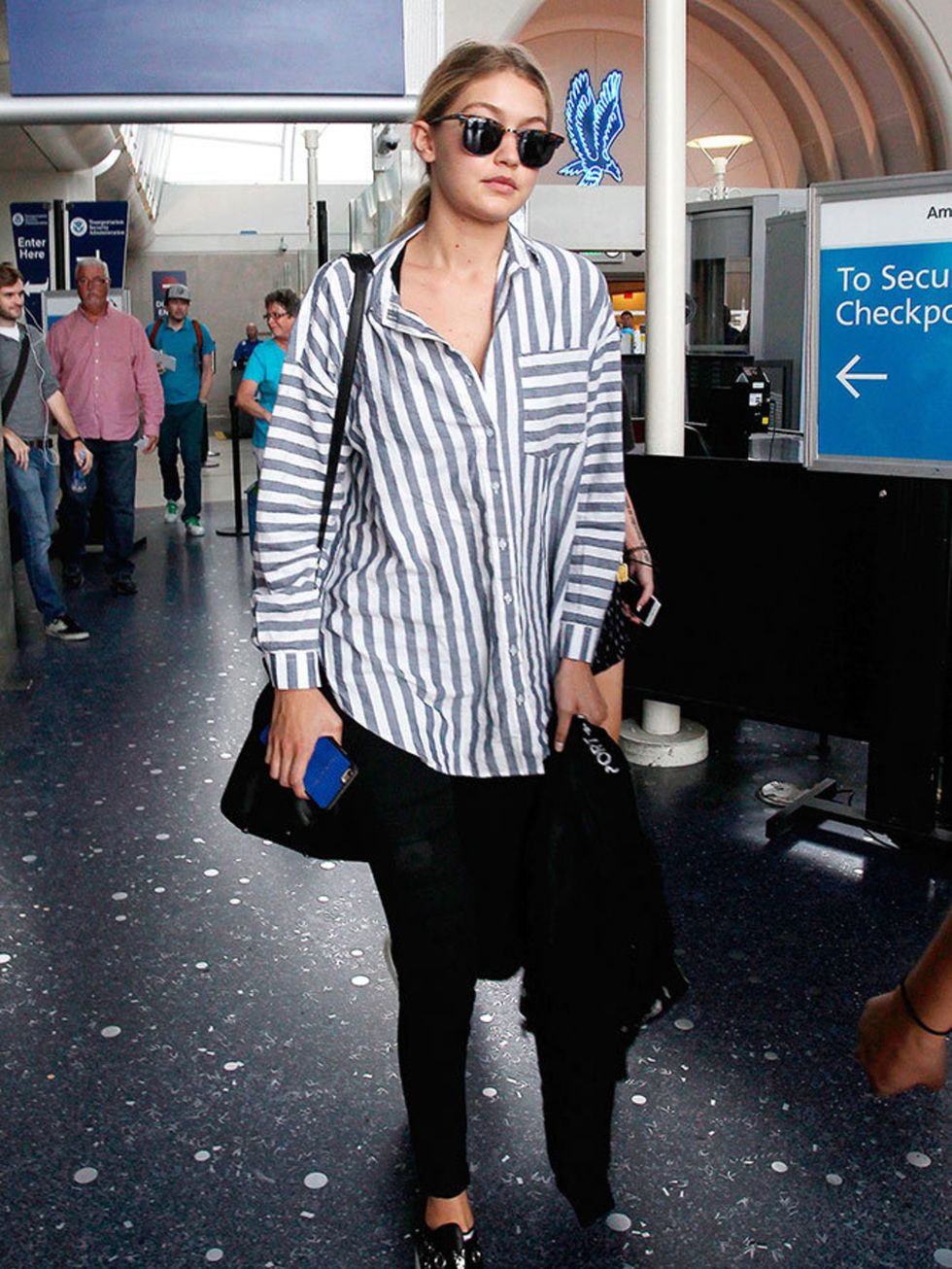 Gigi Hadid arriving at LAX wearing ASOS, July 2015.