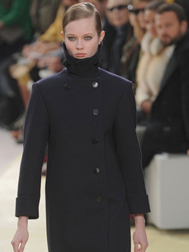 <p>But with her Autumn Winter collection, Philo proved that there's still a lot more fuel in the tank. </p><p>Using a strict palette of navy, olive, cream and black, the 1970s and 1980s were referenced in its purest form. Square leather patch pockets were