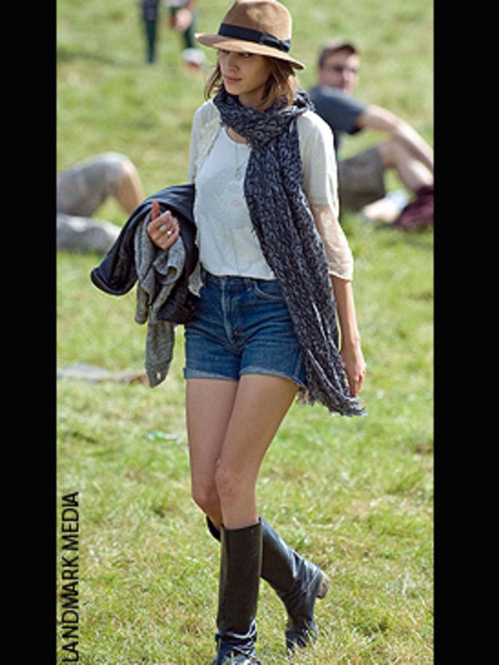 <p>Alexa makes the most of the end of summer - in her denim shorts, teamed with knee high riding boots at The Leeds Festival.</p>