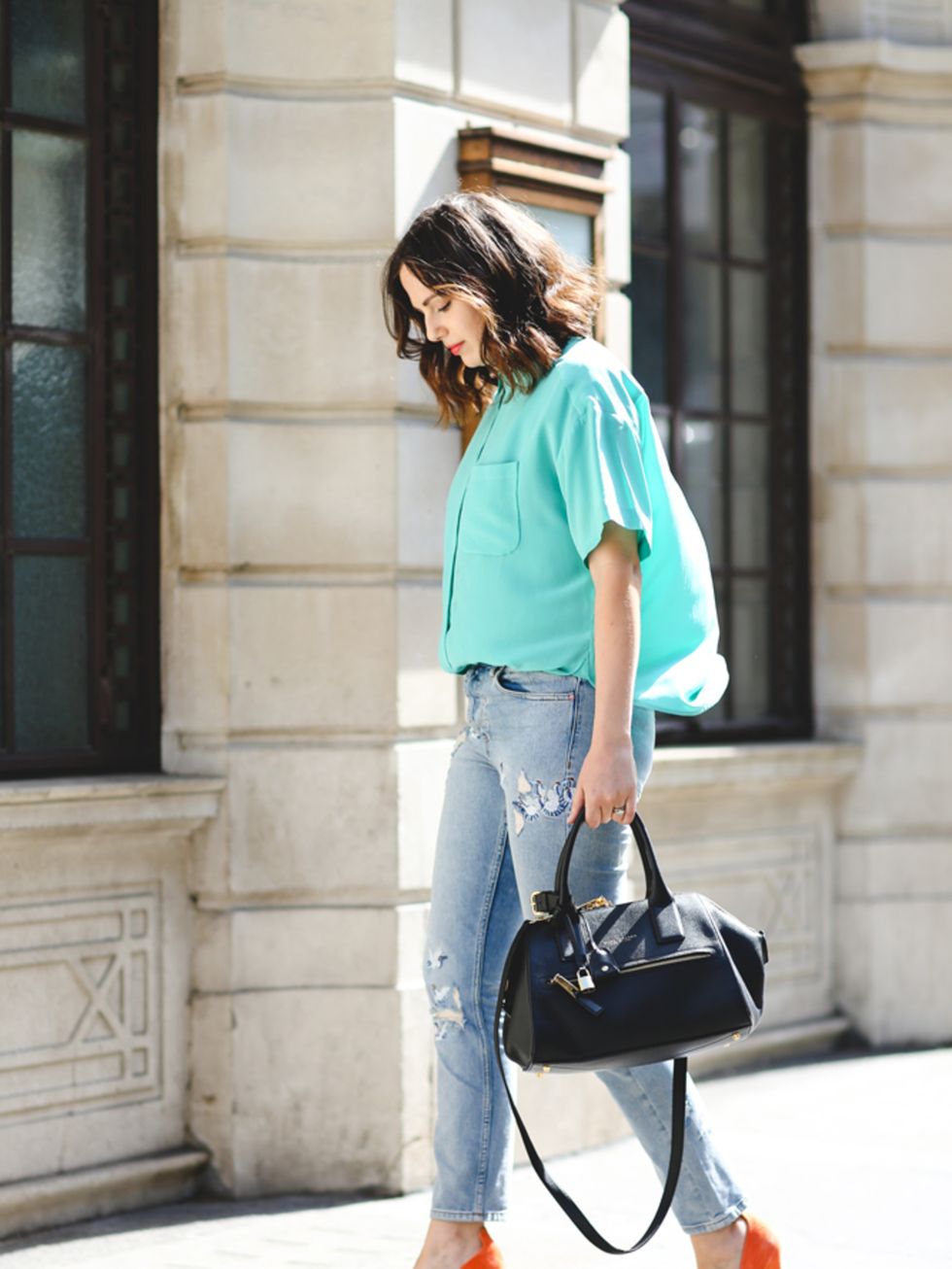 <p>Sophie Beresiner, Beauty Director</p>

<p>&amp; Other Stories shirt, Topshop jeans and shoes, Marc Jacobs bag</p>