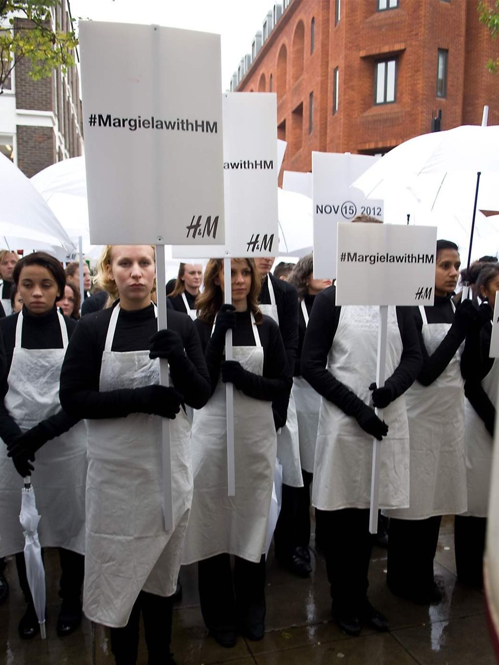 <p>Margiela for H&amp;M 'protest' on Broadwick St, London </p>