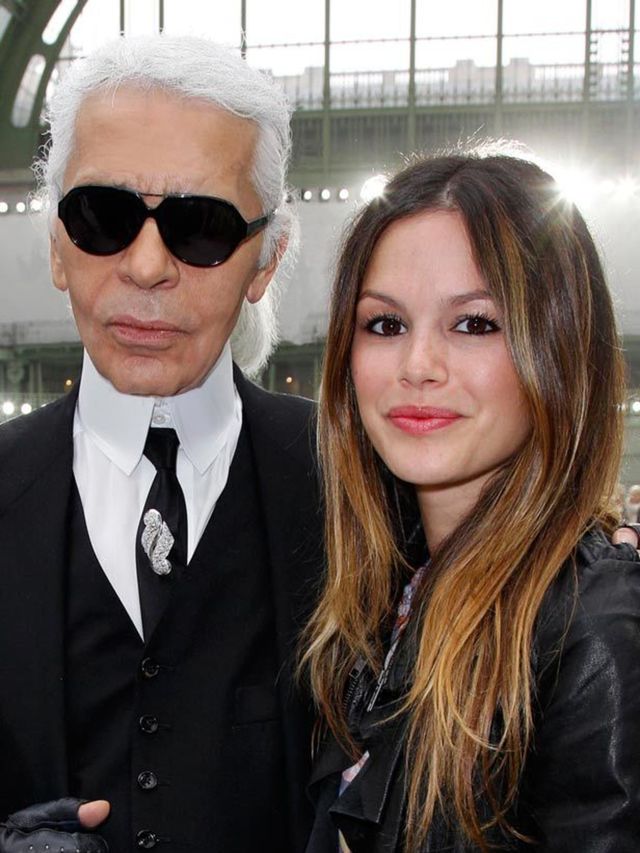 <p>Rachel Bilson and Karl Lagerfeld at a Chanel show</p>