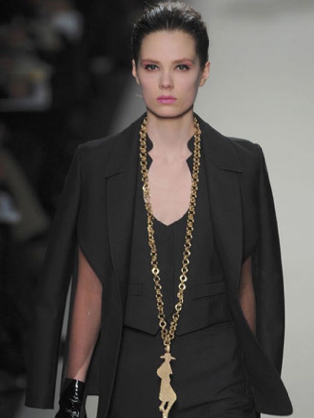 <p>Stefano Pilati has so far avoided this legend when designing for the house and forged his own path instead. For his Autumn Winter 2010 show however, he looked back to pictures of YSL in magazines from the 1970s and created cut-out gold pendants of mode