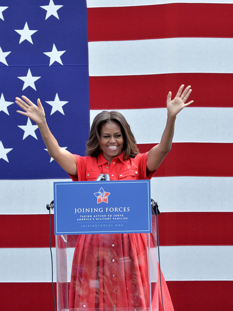 Michelle Obama speaks during her visit to the United States and Nato military base in Aviano, June 2015.